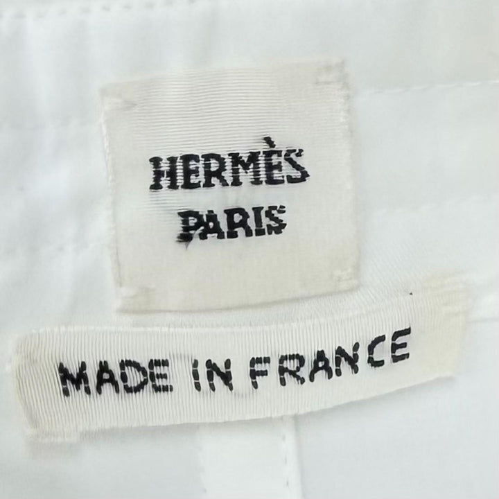 極美品★HERMES エルメス 4H0571DV コットン100％ フリル襟 長袖 ジップアップ ドレス シャツ ワンピース ホワイト 34 仏製 レディース