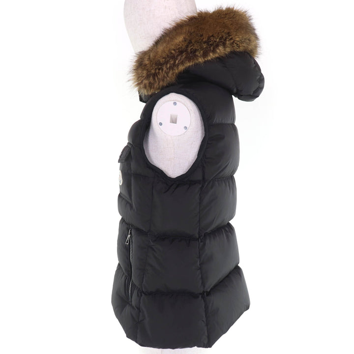 極美品☆MONCLER モンクレール BAIRON ロゴワッペン・フード付 ZIP ダウンベスト ブラック 1 正規品 ハンガー・ガーメント付 レディース