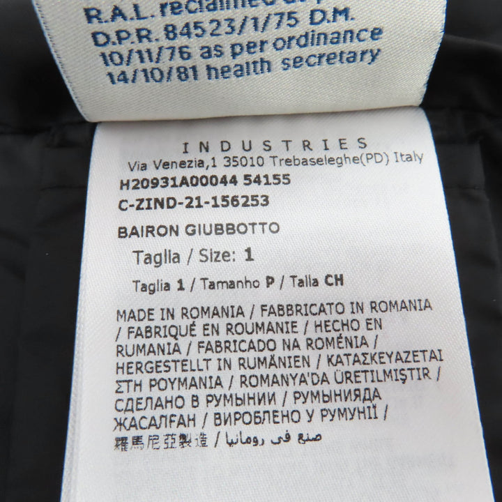 極美品☆MONCLER モンクレール BAIRON ロゴワッペン・フード付 ZIP ダウンベスト ブラック 1 正規品 ハンガー・ガーメント付 レディース