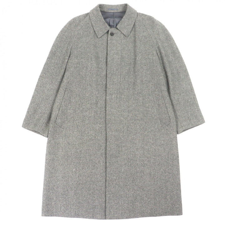 極美品▼LANVIN CLASSIQUE ランバン クラシック カシミヤ100% ヘンリーボーン柄 比翼仕立て ロング ステンカラーコート グレー 50 正規品