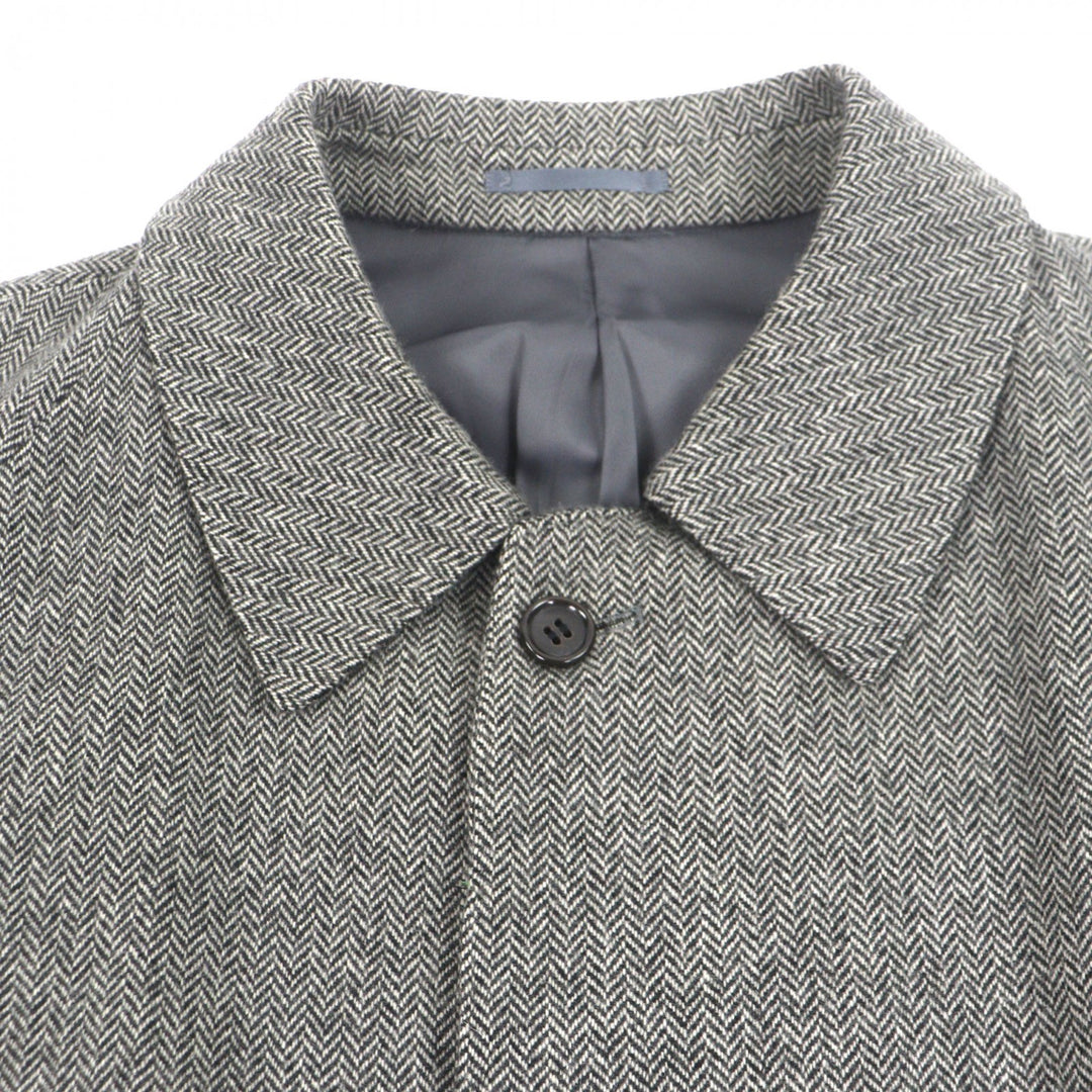 極美品▼LANVIN CLASSIQUE ランバン クラシック カシミヤ100% ヘンリーボーン柄 比翼仕立て ロング ステンカラーコート グレー 50 正規品