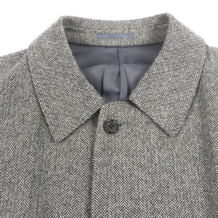 極美品▼LANVIN CLASSIQUE ランバン クラシック カシミヤ100% ヘンリーボーン柄 比翼仕立て ロング ステンカラーコート グレー 50 正規品