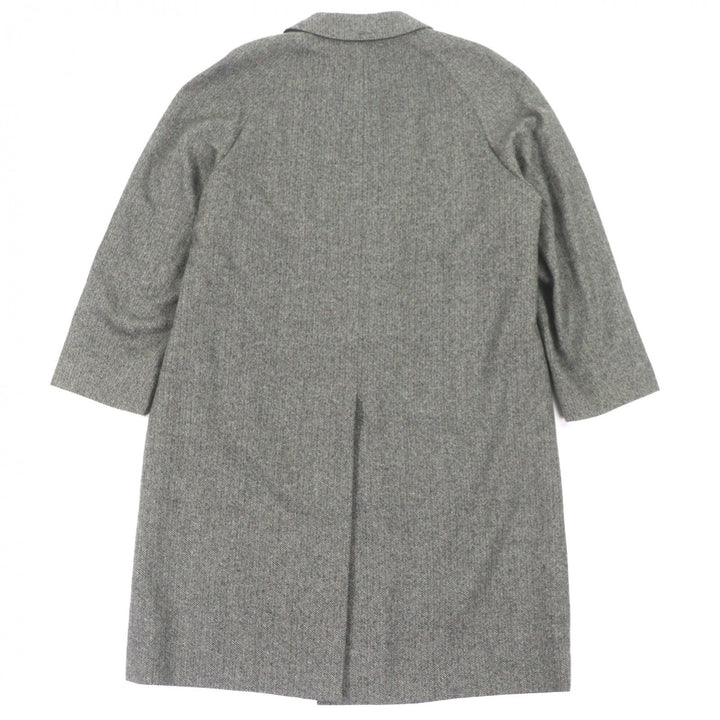 極美品▼LANVIN CLASSIQUE ランバン クラシック カシミヤ100% ヘンリーボーン柄 比翼仕立て ロング ステンカラーコート グレー 50 正規品