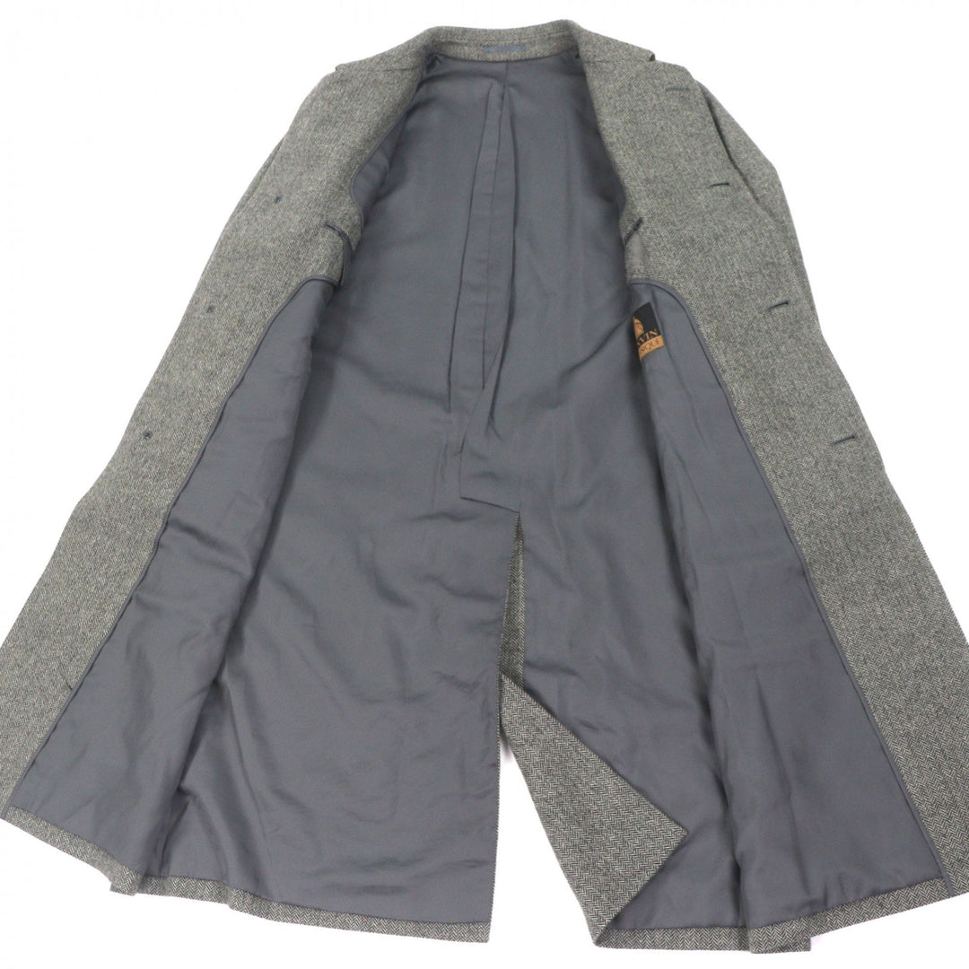 極美品▼LANVIN CLASSIQUE ランバン クラシック カシミヤ100% ヘンリーボーン柄 比翼仕立て ロング ステンカラーコート グレー 50 正規品