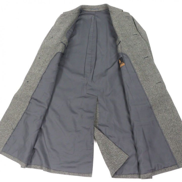 極美品▼LANVIN CLASSIQUE ランバン クラシック カシミヤ100% ヘンリーボーン柄 比翼仕立て ロング ステンカラーコート グレー 50 正規品