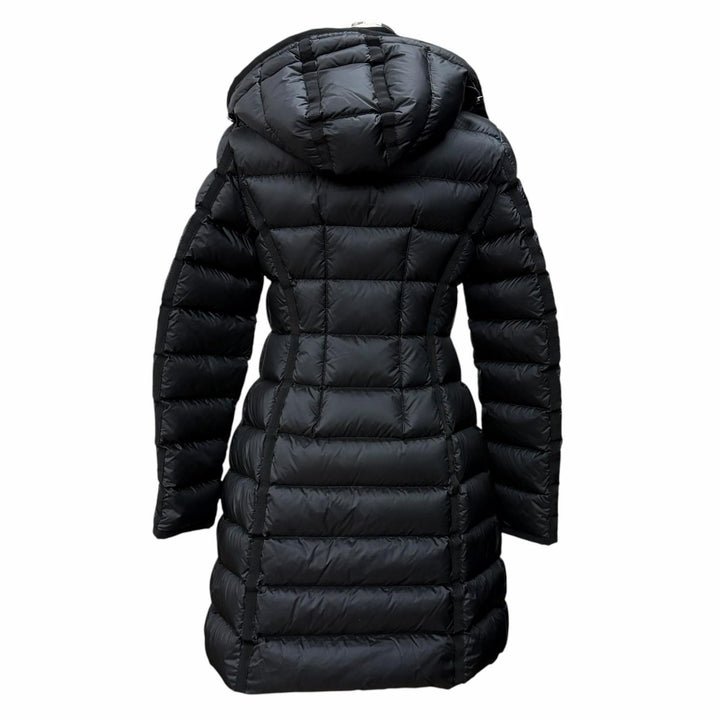 美品★MONCLER モンクレール 2023年製 HERMINE ロゴワッペン・フード付 ダウンコート ダウンジャケット ブラック 0 正規品 レディース