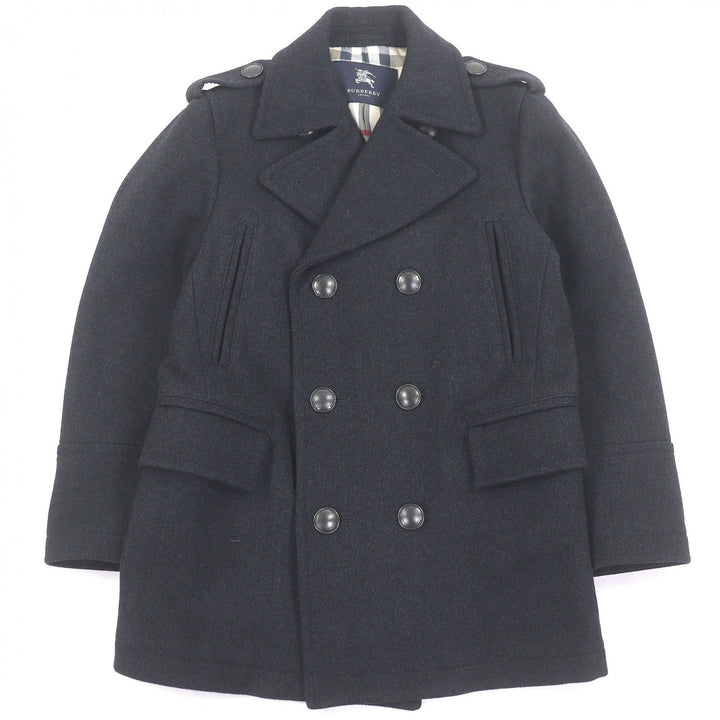 極美品□BURBERRY LONDON バーバリーロンドン 裏ノバチェック柄 ロゴボタン ダブルブレストジャケット ピーコート グレー M 日本製 正規品