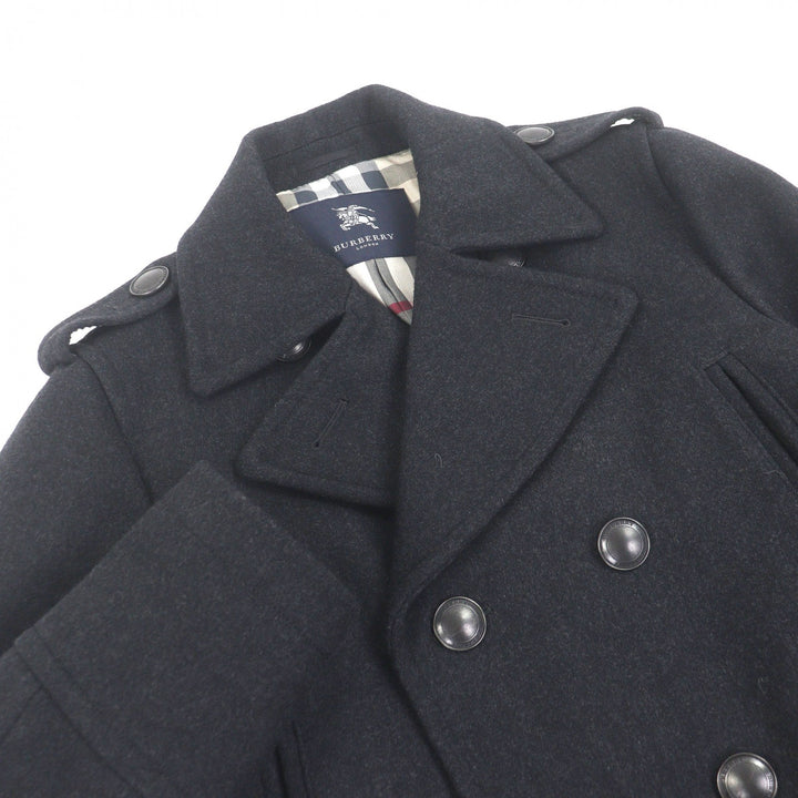 極美品□BURBERRY LONDON バーバリーロンドン 裏ノバチェック柄 ロゴボタン ダブルブレストジャケット ピーコート グレー M 日本製 正規品