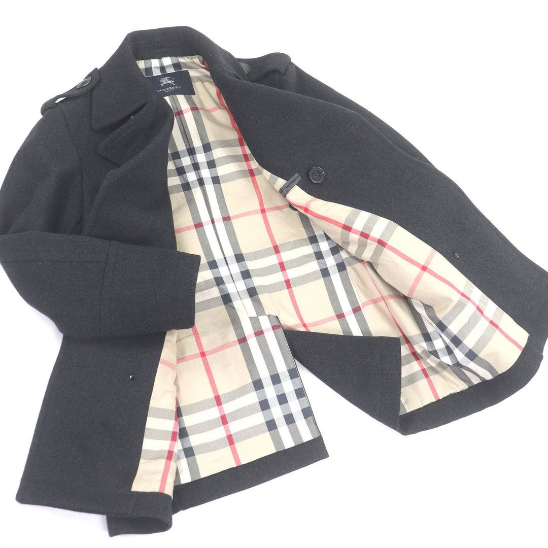 極美品□BURBERRY LONDON バーバリーロンドン 裏ノバチェック柄 ロゴボタン ダブルブレストジャケット ピーコート グレー M 日本製 正規品