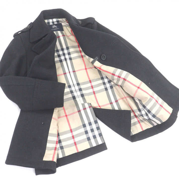 極美品□BURBERRY LONDON バーバリーロンドン 裏ノバチェック柄 ロゴボタン ダブルブレストジャケット ピーコート グレー M 日本製 正規品