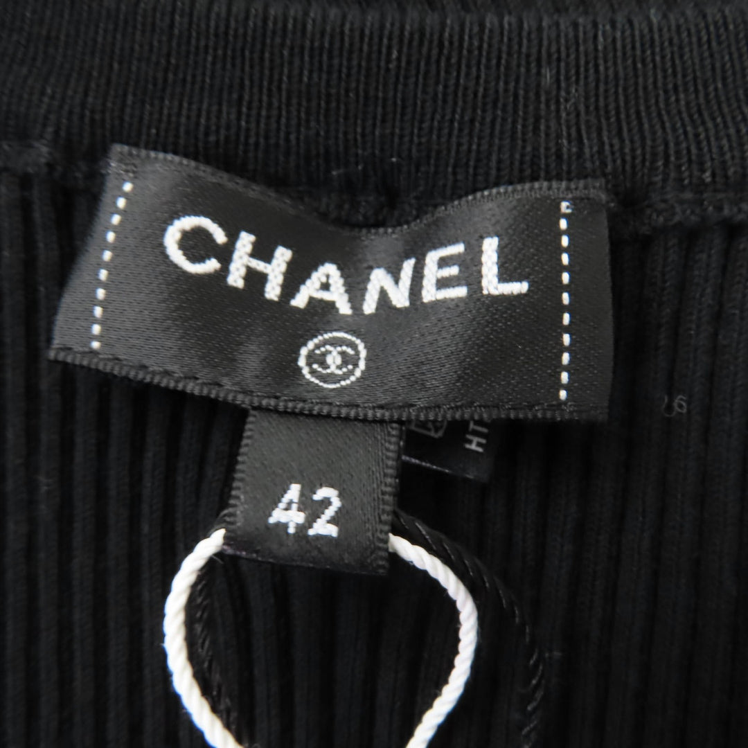 未使用品☆CHANEL シャネル P80152K11643 コットン ココマーク ノースリーブ リブニット トップス ブラック 42 イタリア製 レディース