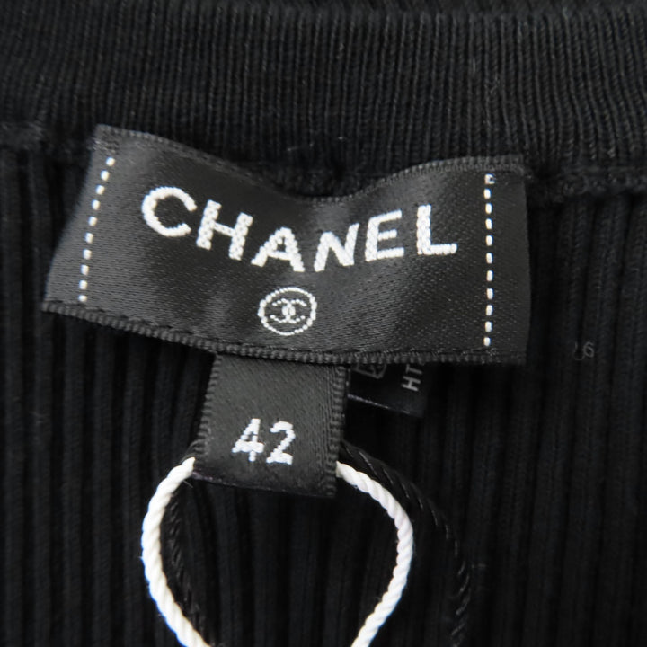 未使用品☆CHANEL シャネル P80152K11643 コットン ココマーク ノースリーブ リブニット トップス ブラック 42 イタリア製 レディース