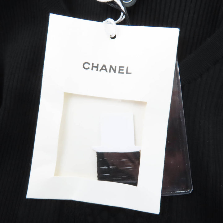 未使用品☆CHANEL シャネル P80152K11643 コットン ココマーク ノースリーブ リブニット トップス ブラック 42 イタリア製 レディース