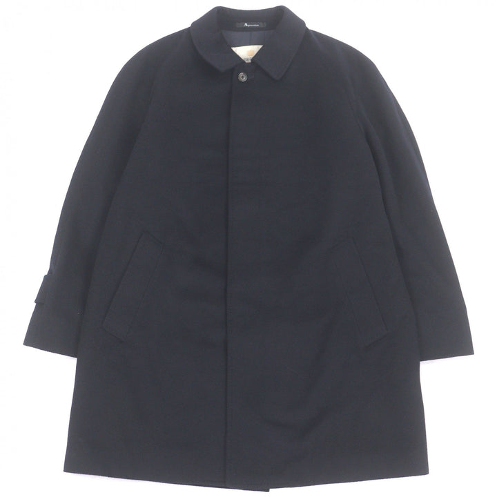 極美品□Aquascutum アクアスキュータム カシミヤ100％ フライフロント ステンカラーコート ネイビー 38 日本製 正規品 メンズオススメ◎