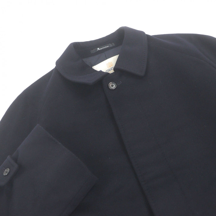 極美品□Aquascutum アクアスキュータム カシミヤ100％ フライフロント ステンカラーコート ネイビー 38 日本製 正規品 メンズオススメ◎