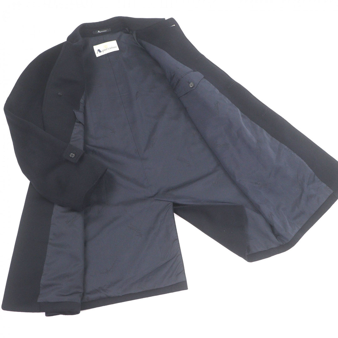 極美品□Aquascutum アクアスキュータム カシミヤ100％ フライフロント ステンカラーコート ネイビー 38 日本製 正規品 メンズオススメ◎