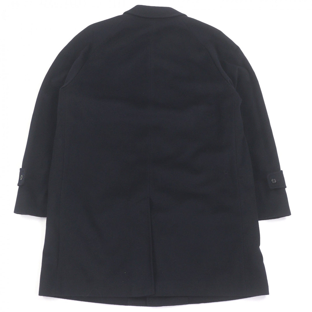 極美品□Aquascutum アクアスキュータム カシミヤ100％ フライフロント ステンカラーコート ネイビー 38 日本製 正規品 メンズオススメ◎