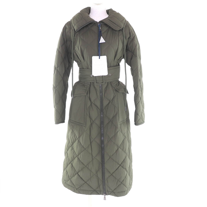 未使用品★MONCLER モンクレール CAPRIER ベルト・ロゴプレート付 ロング丈 ダウンコート ダウンジャケット カーキ 0 正規品 レディース