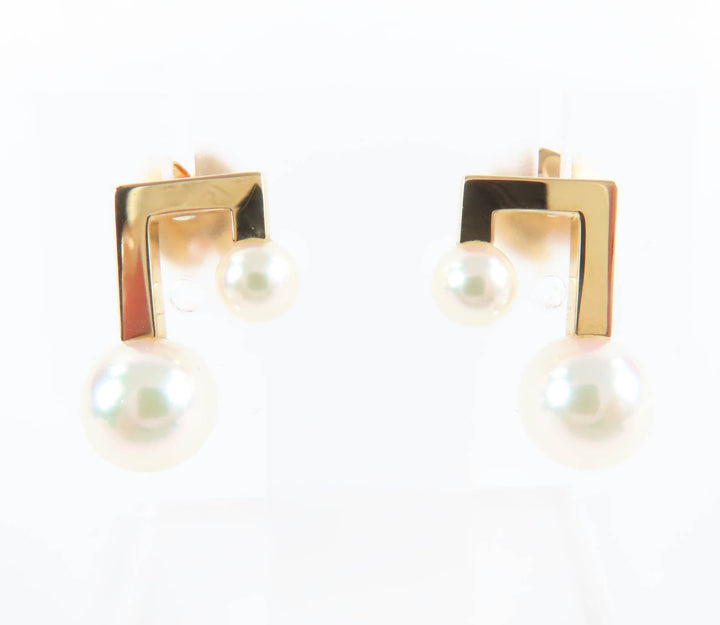 極美品★TASAKI タサキ バランス ノートピアス 750 あこや真珠 パール付 音符 ピアス ホワイト ゴールド金具 箱・ケース付き 重量3.5g