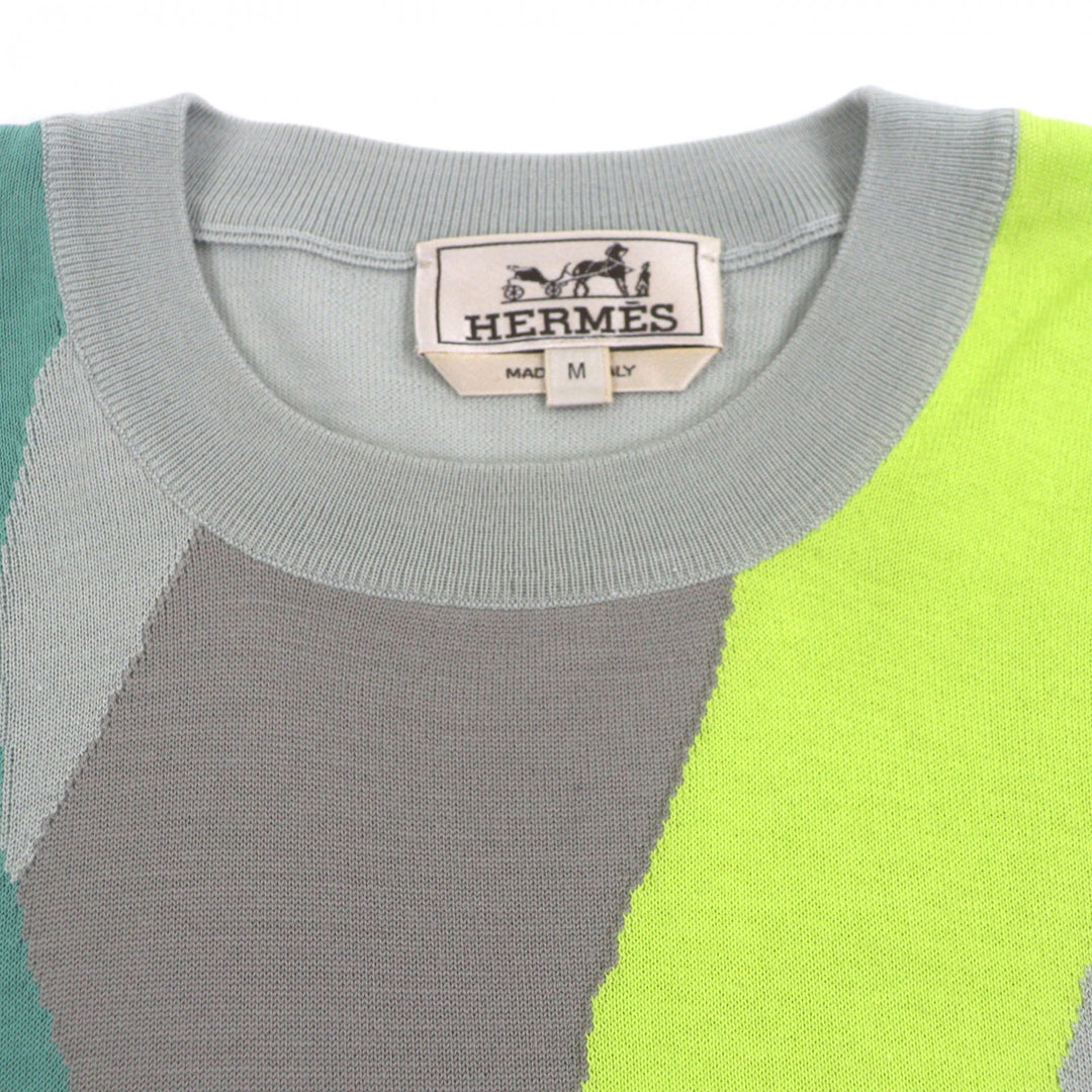極美品▼HERMES エルメス 23SS カシミヤ シルク クルーネック 薄手 ハイゲージニット セーター マルチカラー M イタリア製 正規品 メンズ
