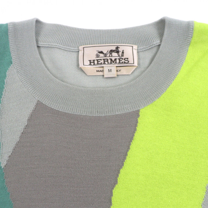 極美品▼HERMES エルメス 23SS カシミヤ シルク クルーネック 薄手 ハイゲージニット セーター マルチカラー M イタリア製 正規品 メンズ