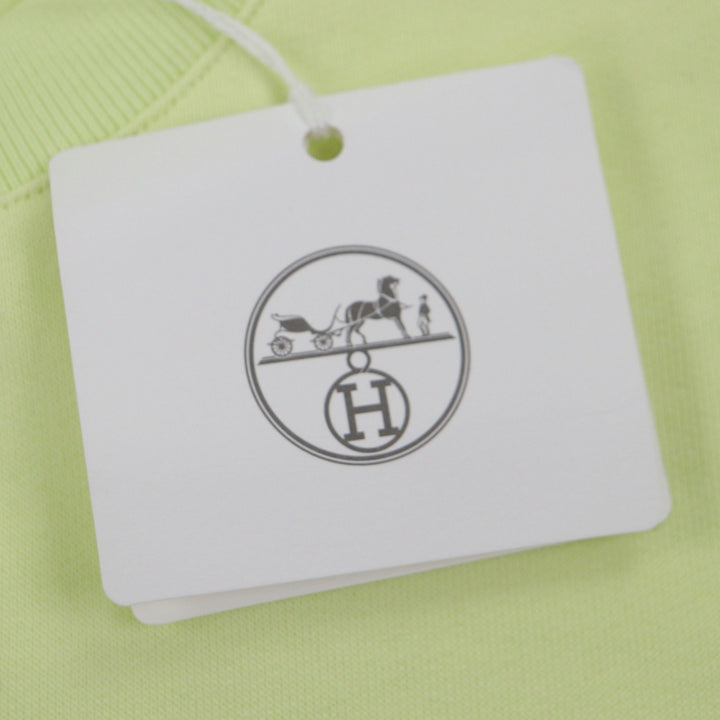 極美品▼HERMES エルメス シュヴォー アン シンメトリー レザー使い クルーネック 裏起毛 プルオーバー スウェット ライム XS 正規品
