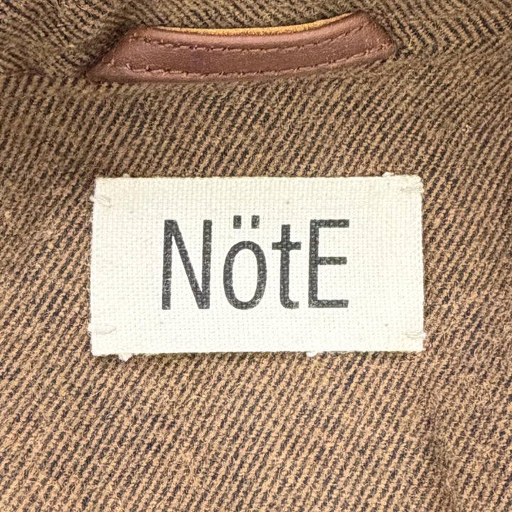 良品△NotE ノート 25-005 牛革 ウール 裏地ウール100％ ベルト付き レザーロングコート コート ブラウン 46 日本製 メンズ