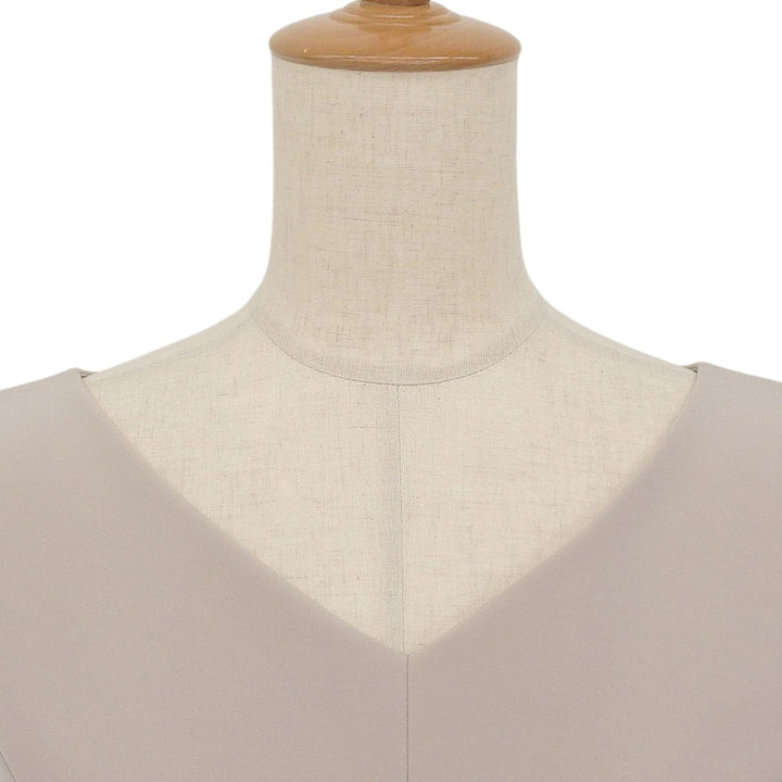 極美品▲FOXEY NEW YORK フォクシー ニューヨーク 41011 Vネック ノースリーブ フレア ワンピース ベージュ 38 日本製 正規品 レディース