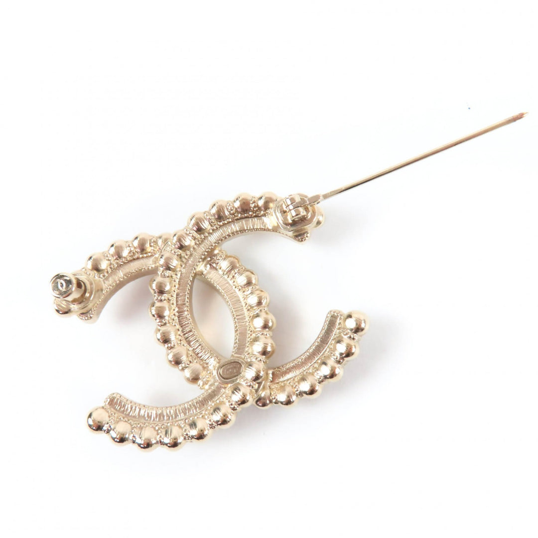 極美品☆CHANEL シャネル 2022年製 A22B ココマーク ブラックストーン クリアストーン ブローチ ゴールド系 ブラック 箱・保存袋付 伊製