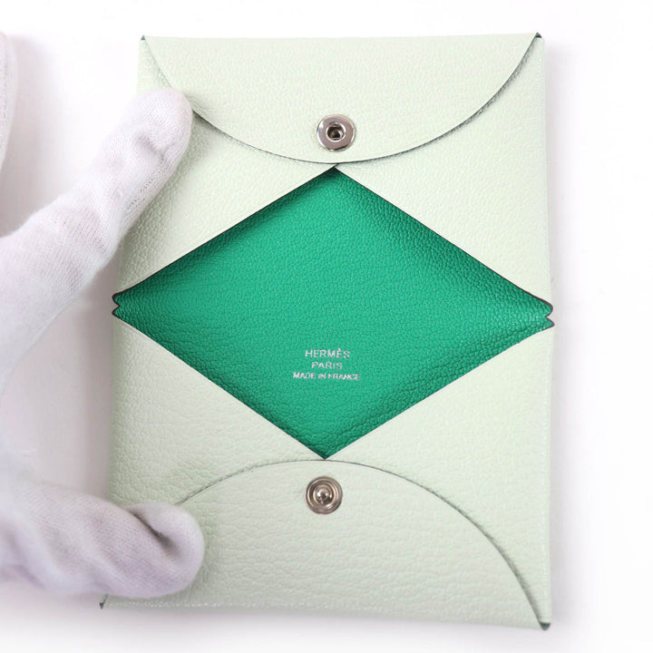 極美品☆HERMES エルメス カルヴィ シェーブル ヴェールフィズ ミント パスケース カードケース B刻印 フランス製 レディース