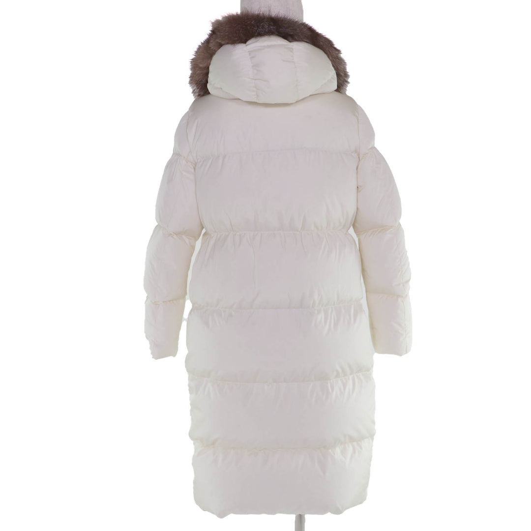 美品☆MONCLER モンクレール MARRIONNIER ロゴワッペン・フード付 ロング丈 ダウンコート アイボリー 0 ハンガー・ガーメント付き 正規品