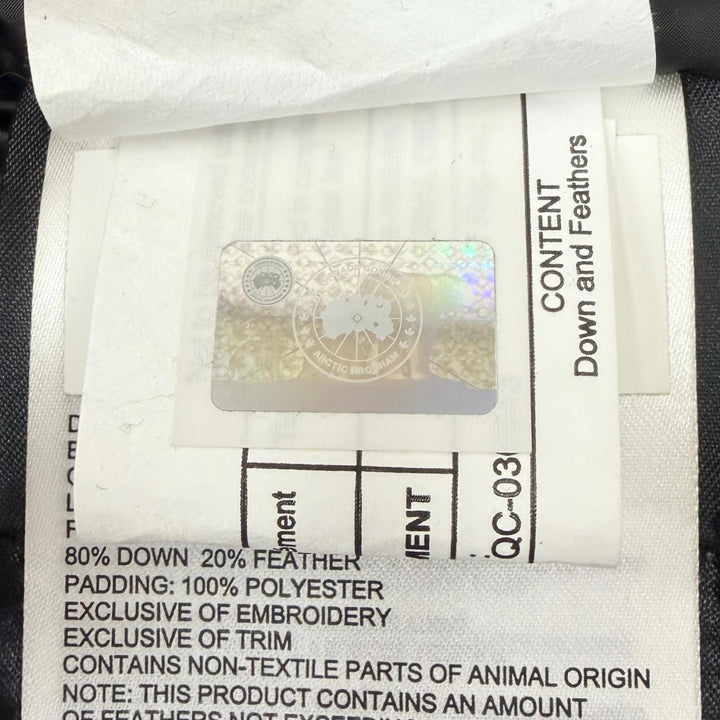 良品□CANADA GOOSE カナダグース 4550MB ブラックレーベル ロゴワッペン フーデッド ダウンジャケット ブラック M カナダ製 正規品