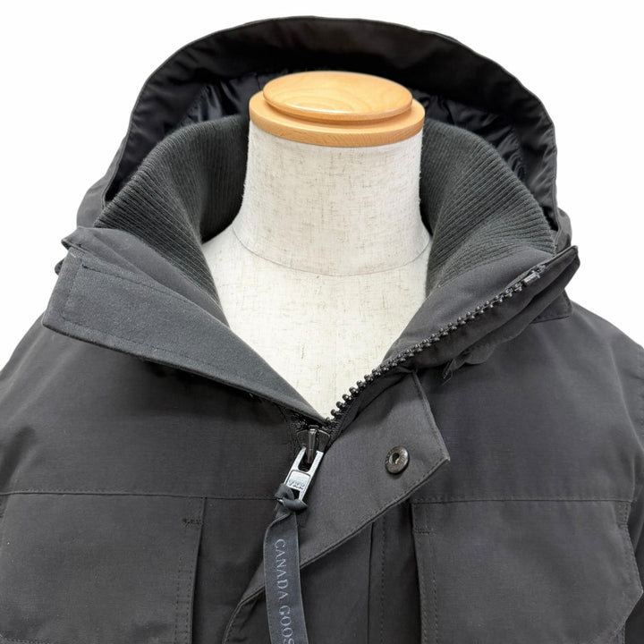 良品□CANADA GOOSE カナダグース 4550MB ブラックレーベル ロゴワッペン フーデッド ダウンジャケット ブラック M カナダ製 正規品