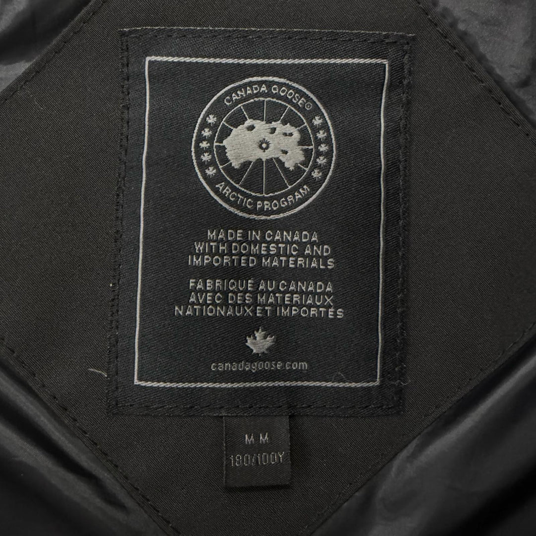 良品□CANADA GOOSE カナダグース 4550MB ブラックレーベル ロゴワッペン フーデッド ダウンジャケット ブラック M カナダ製 正規品