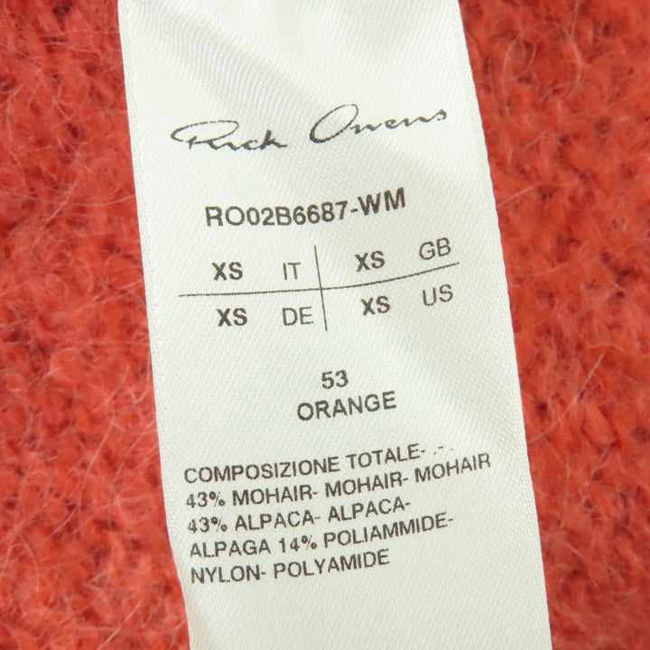 極美品☆Rick Owens リックオウエンス RO02B6687 モヘア アルパカ オーバーシルエット フード付 ニット カーディガン オレンジ XS 正規品