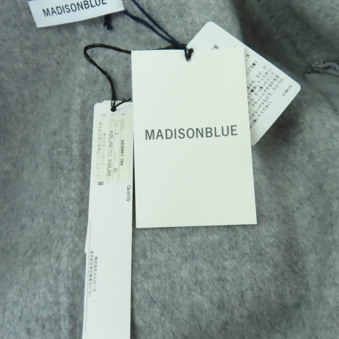 未使用品☆MADISONBLUE マディソンブルー MB204-2023MQ ウール100％ ノーカラー ラップコート グレー XS 日本製 正規品 レディース