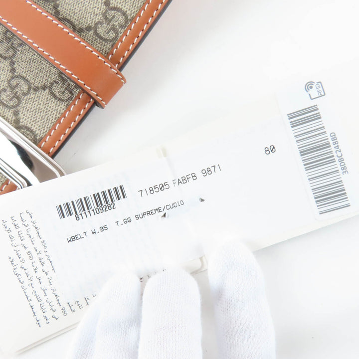 未使用品☆GUCCI グッチ 718505 GGスプリーム GGスプリーム ワイドベルト ブラウン 80-32 保存袋付き イタリア製 レディース
