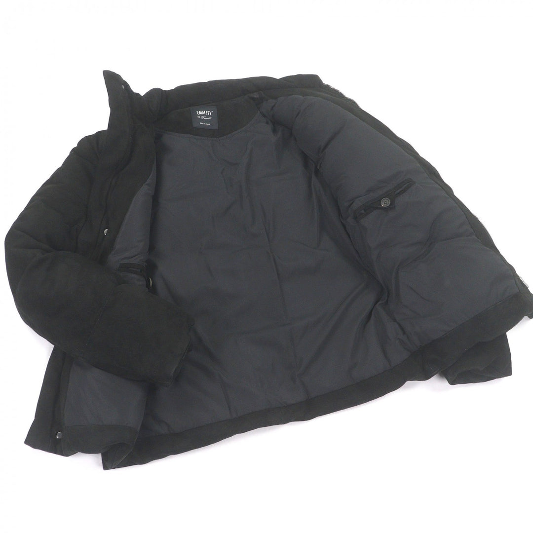 良品□EMMETI エンメティ ヤギ革 WZIP ロゴボタン スタンドカラー スウェード ダウンジャケット ブラック 48 イタリア製 国内正規品