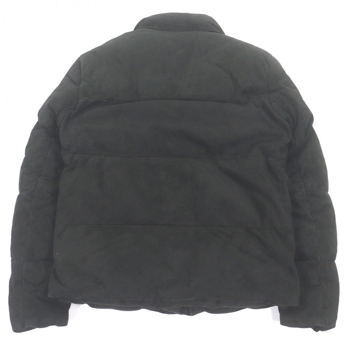 良品□EMMETI エンメティ ヤギ革 WZIP ロゴボタン スタンドカラー スウェード ダウンジャケット ブラック 48 イタリア製 国内正規品