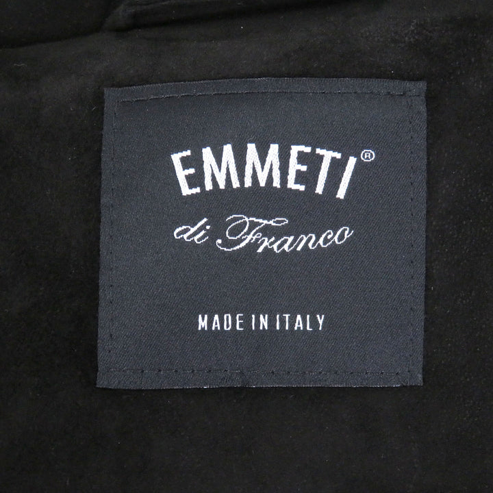 良品□EMMETI エンメティ ヤギ革 WZIP ロゴボタン スタンドカラー スウェード ダウンジャケット ブラック 48 イタリア製 国内正規品