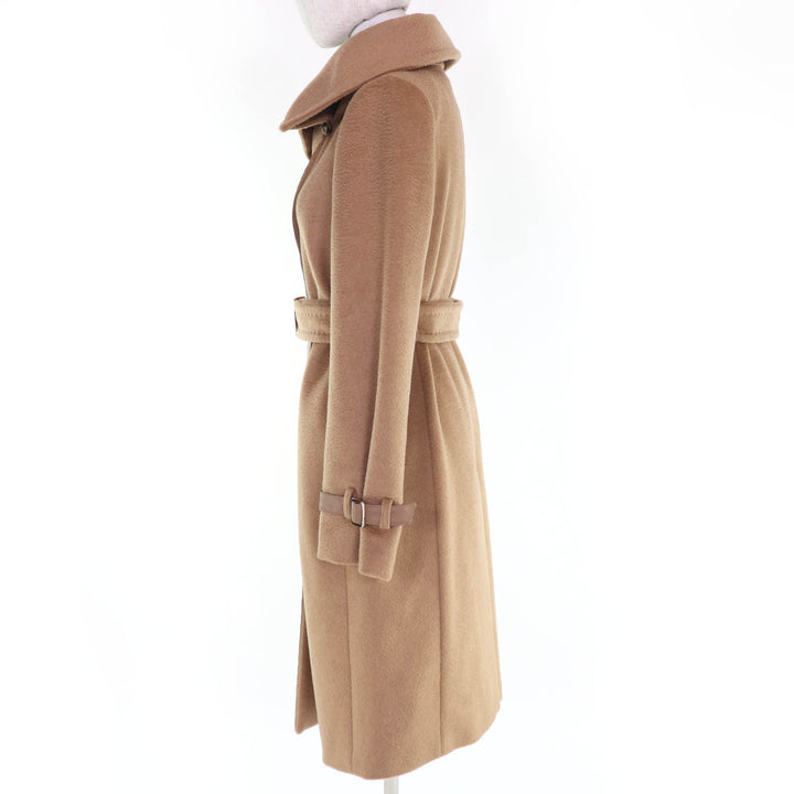 極美品☆Max Mara マックスマーラ キャメル100％ ショールカラー レザー使い ベルト付 コート キャメル 40 イタリア製 正規品 レディース