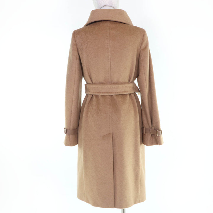 極美品☆Max Mara マックスマーラ キャメル100％ ショールカラー レザー使い ベルト付 コート キャメル 40 イタリア製 正規品 レディース