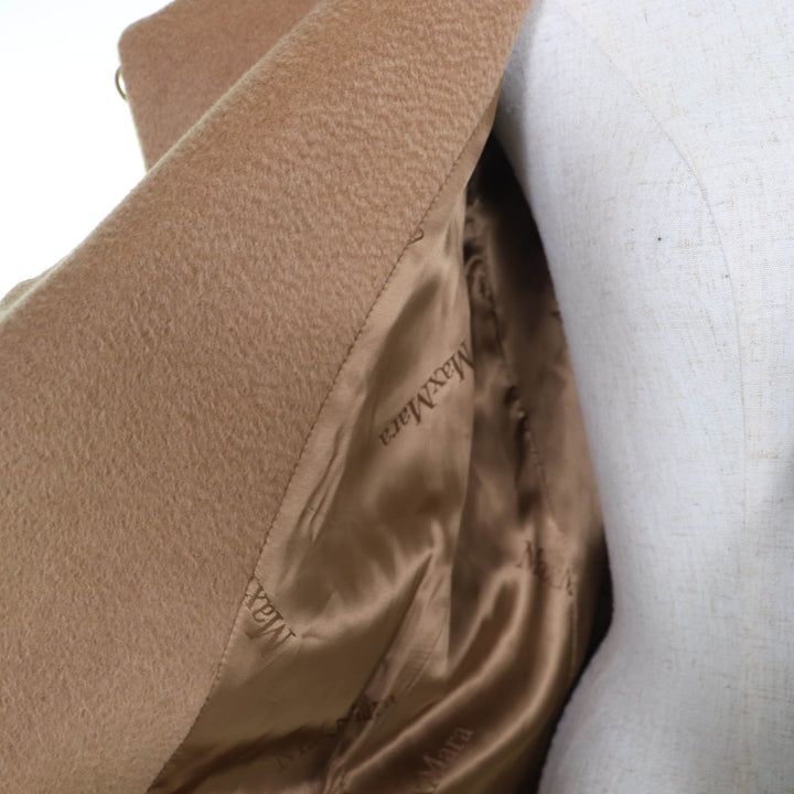 極美品☆Max Mara マックスマーラ キャメル100％ ショールカラー レザー使い ベルト付 コート キャメル 40 イタリア製 正規品 レディース