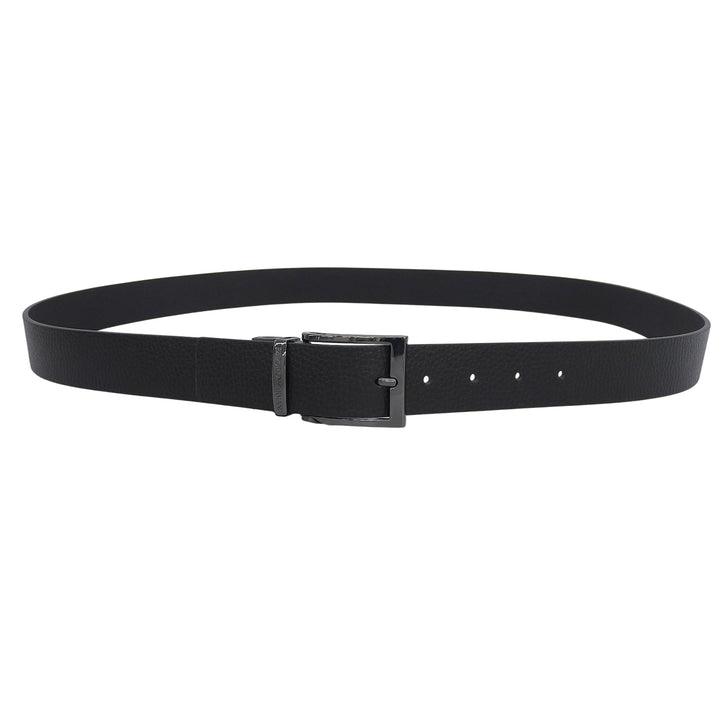 未使用品▲EMPORIO ARMANI エンポリオ アルマーニ Y4S195 ピンバックル リバーシブル レザー ベルト ブラック ブラック金具 伊製 メンズ