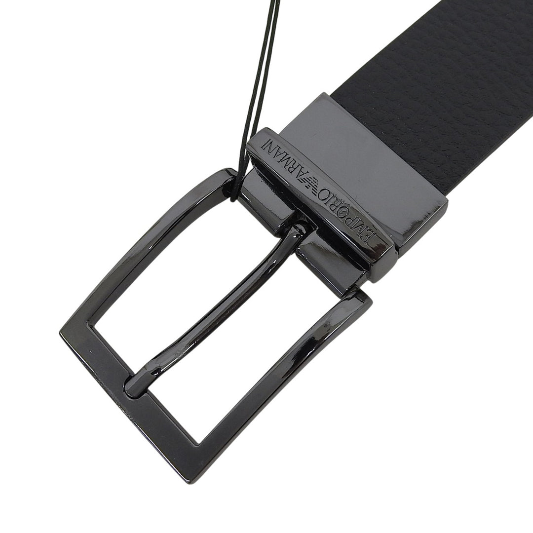 未使用品▲EMPORIO ARMANI エンポリオ アルマーニ Y4S195 ピンバックル リバーシブル レザー ベルト ブラック ブラック金具 伊製 メンズ