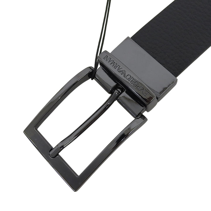 未使用品▲EMPORIO ARMANI エンポリオ アルマーニ Y4S195 ピンバックル リバーシブル レザー ベルト ブラック ブラック金具 伊製 メンズ