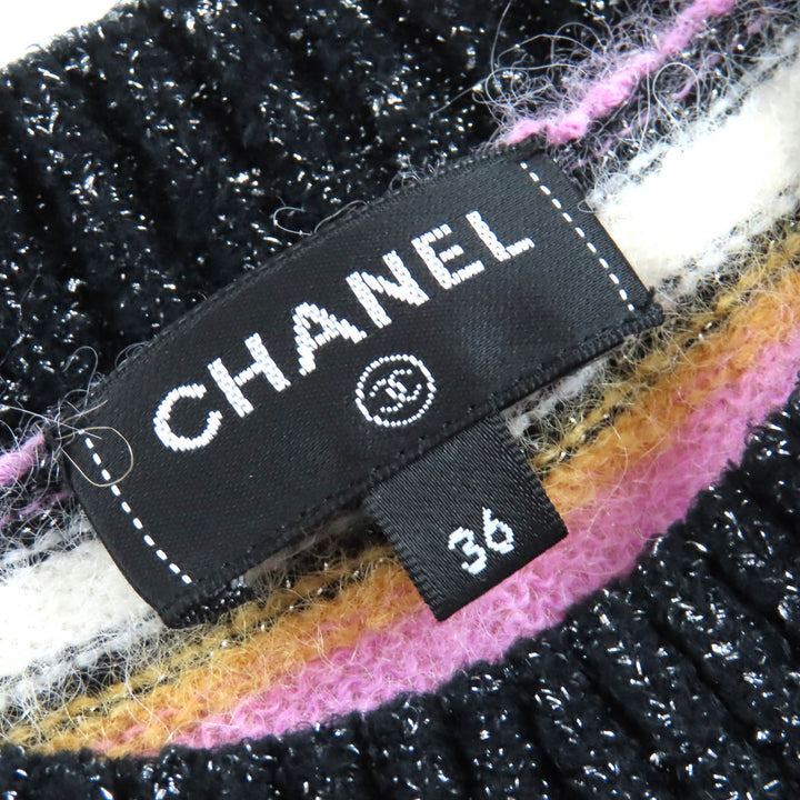 極美品△CHANEL シャネル P72906 アルパカ メティエダールコレクション ココマーク ボーダー柄 ラメ入り 長袖 ニット セーター 36 正規品