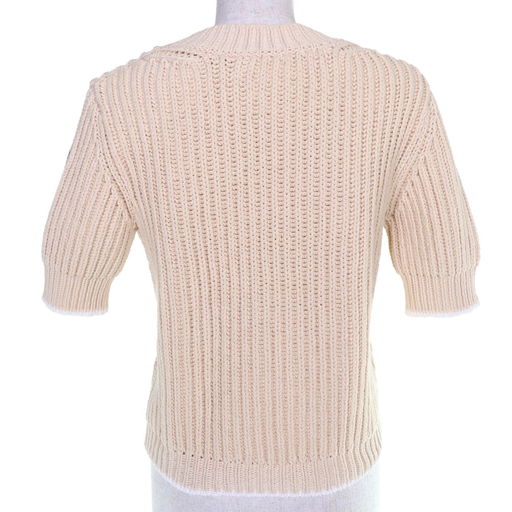 極美品△MONCLER モンクレール 2023年製 GIROCOLLO TRICOT コットン ロゴワッペン 半袖 ニット ベージュ S イタリア製 正規品 レディース