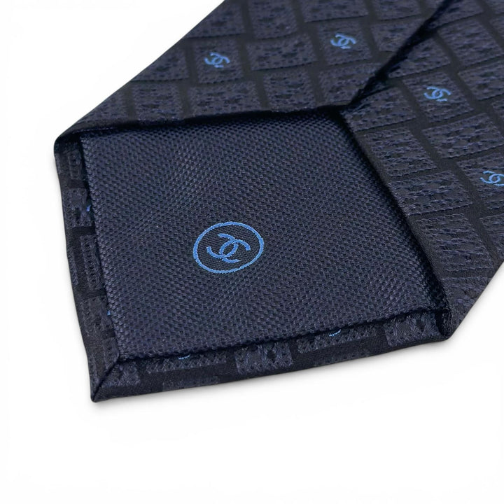 未使用品▲CHANEL シャネル シルク100% ココマーク柄 ジャガード ネクタイ ダークネイビー イタリア製 正規品 メンズ