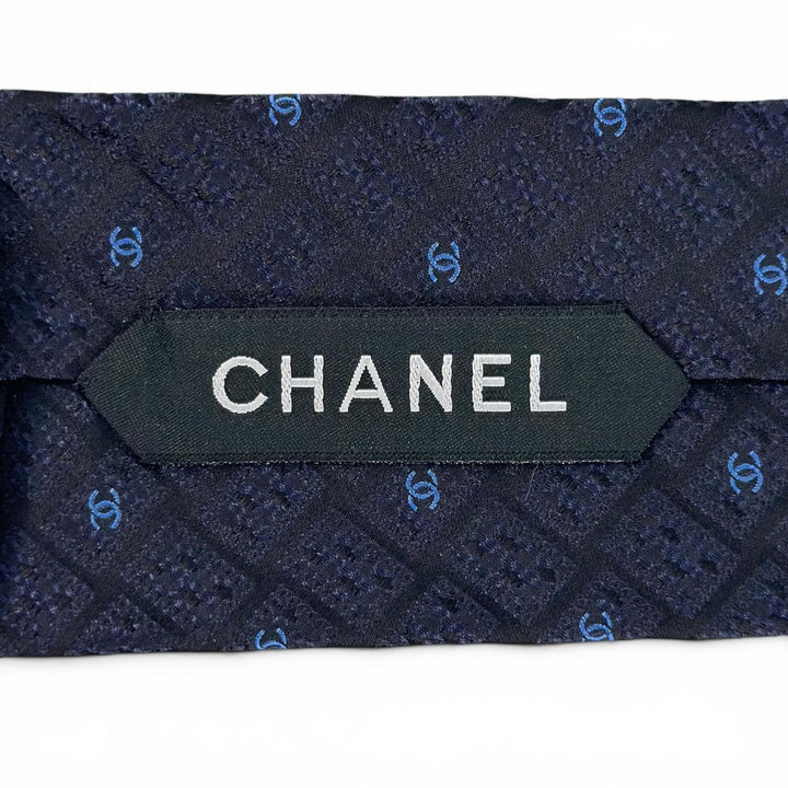 未使用品▲CHANEL シャネル シルク100% ココマーク柄 ジャガード ネクタイ ダークネイビー イタリア製 正規品 メンズ